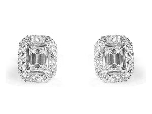 0.92CT T.W. Diamond Emerald Cut Halo Studs - HANIKEN JEWELERS NEW-YORK