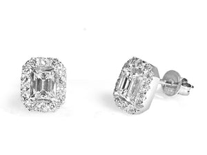 0.92CT T.W. Diamond Emerald Cut Halo Studs - HANIKEN JEWELERS NEW-YORK