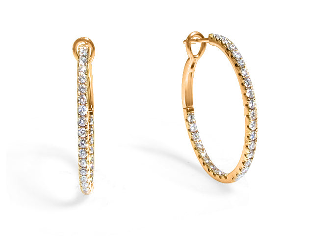 1.25 ctw Rose Gold Diamond Hoop Earrings - HANIKEN JEWELERS NEW-YORK