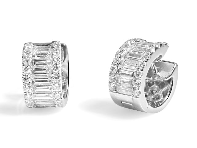 White Gold Huggie Emerald Cut Diamond Earrings - HANIKEN JEWELERS NEW-YORK