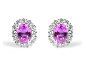 2.14 ctw Oval Cut Pink Sapphire & Diamond Earrings - HANIKEN JEWELERS NEW-YORK