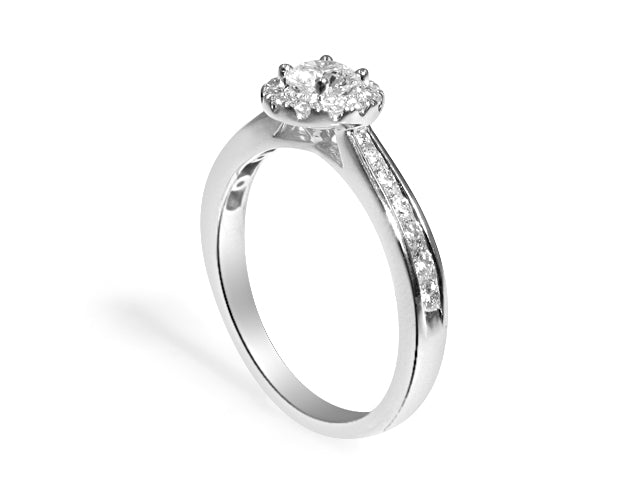 Round Brilliant-cut Shape Diamond Halo White Gold Ring