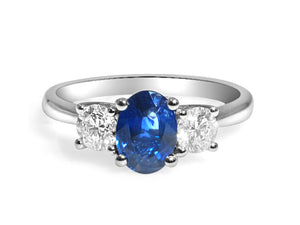 Blue Sapphire& Diamond Three Stone Ring