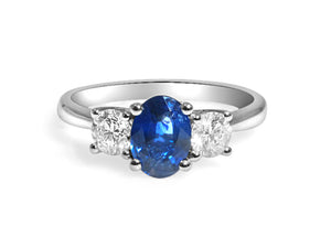 Blue Sapphire& Diamond Three Stone Ring