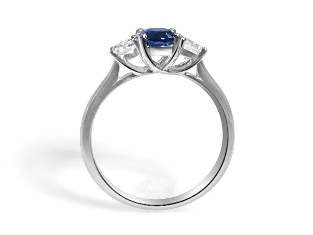 Blue Sapphire& Diamond Three Stone Ring