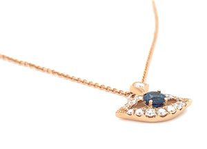 Ladies Diamond Evil Eye Necklace with Blue Sapphire