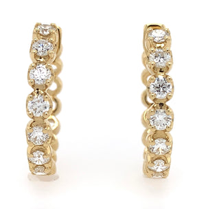 Ladies Yellow Gold & Diamond Round Shape Hoop Earrings - HANIKEN JEWELERS NEW-YORK