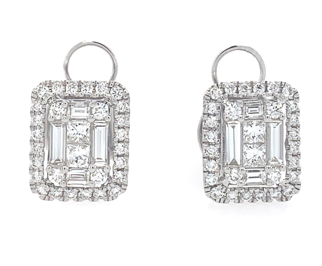 Ladies Diamond Stud Earrings with Rounds & Princess and Baguette Diamonds - HANIKEN JEWELERS NEW-YORK