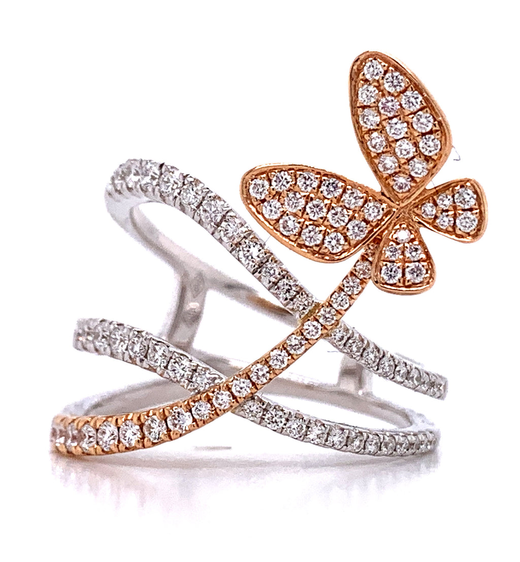 0.61CTW Two tone Diamond Butterfly Ring - HANIKEN JEWELERS NEW-YORK